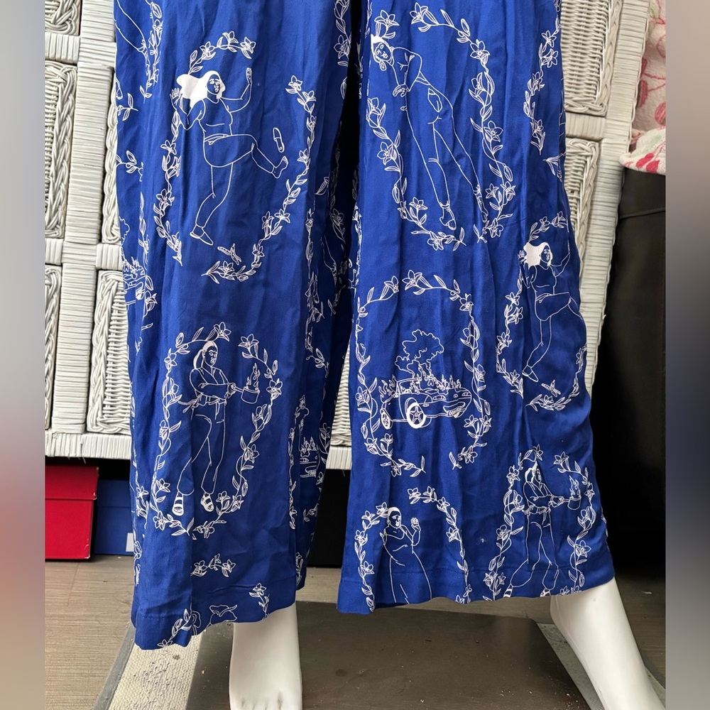 Lazy OAF “Accidents” Blue Illustrated Button Front Jumpsuit Wide Leg Plus Sz. 20 - Picture 8 of 12